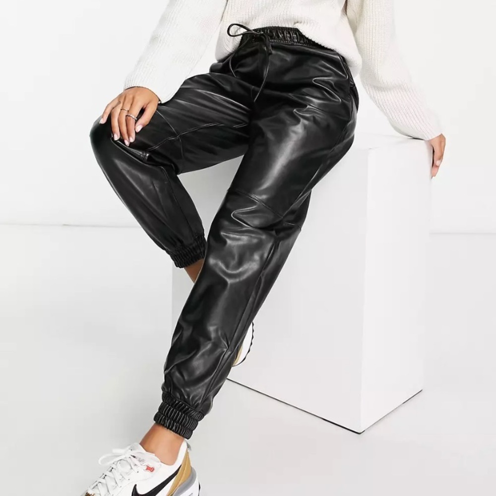 Abercrombie & Fitch Black Vegan Leather Joggers Size L